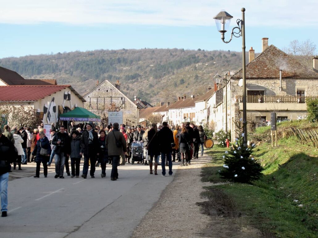 Burgundy village with crowds for the wine festival