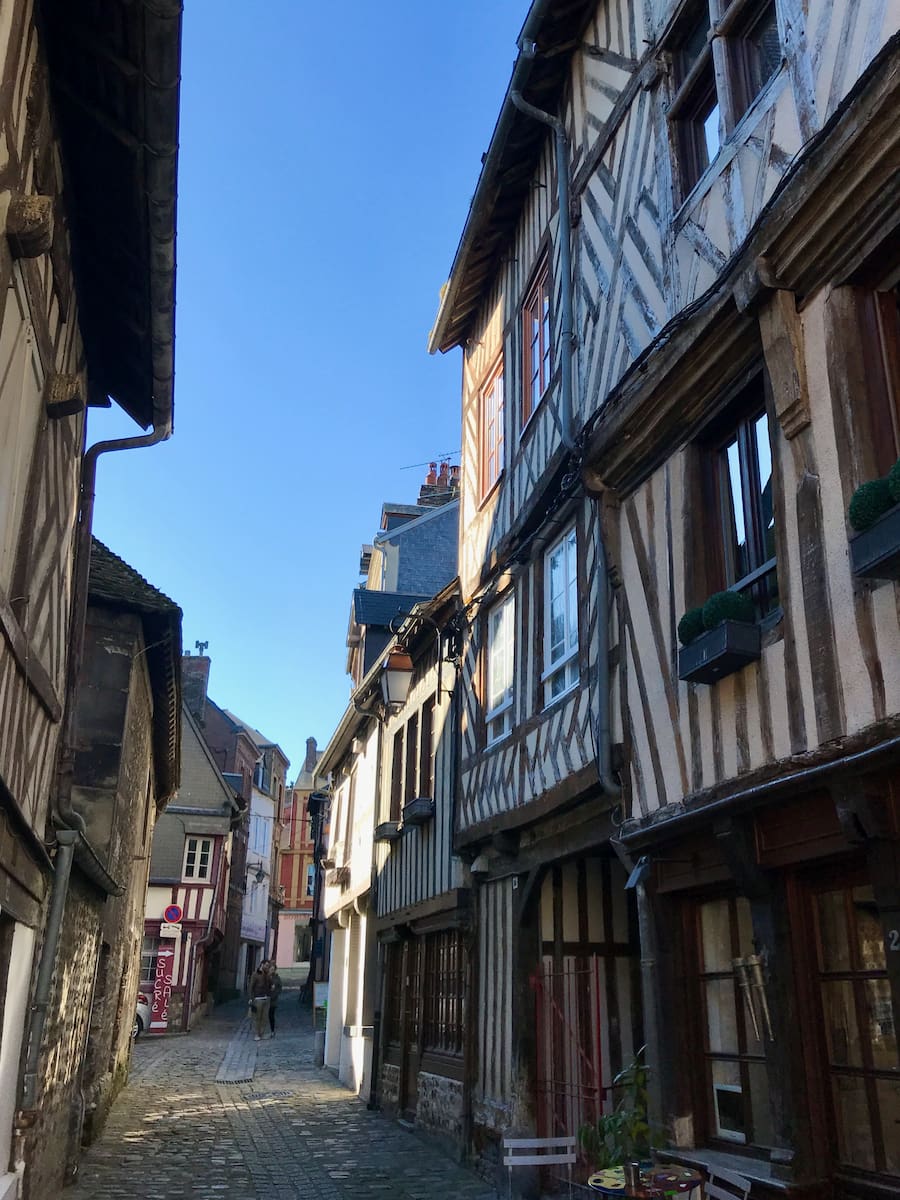 historic timber buildings of Honfleur's old town in Normandy