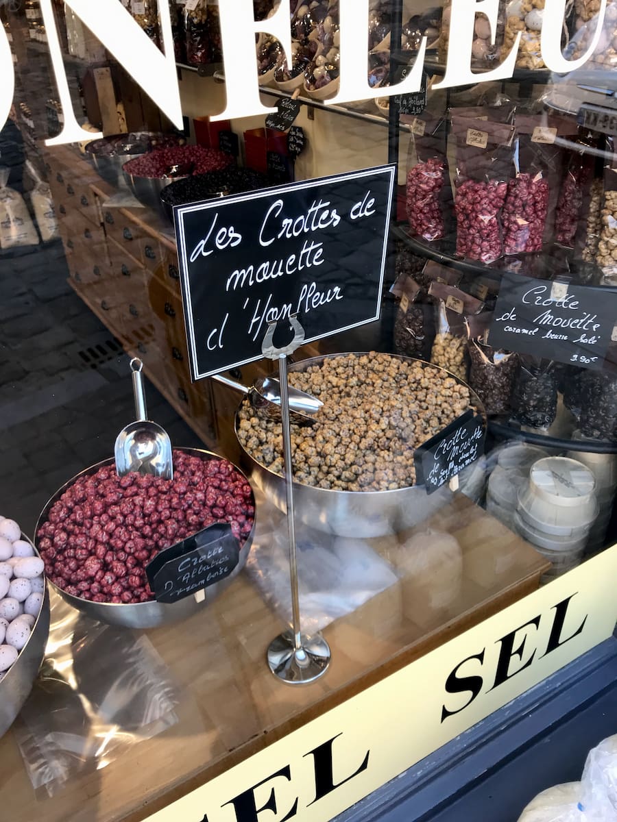 candy specialities in the window in Honfleur town